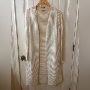 Lafayette 148 New York Cream & White Striped Midi Dress